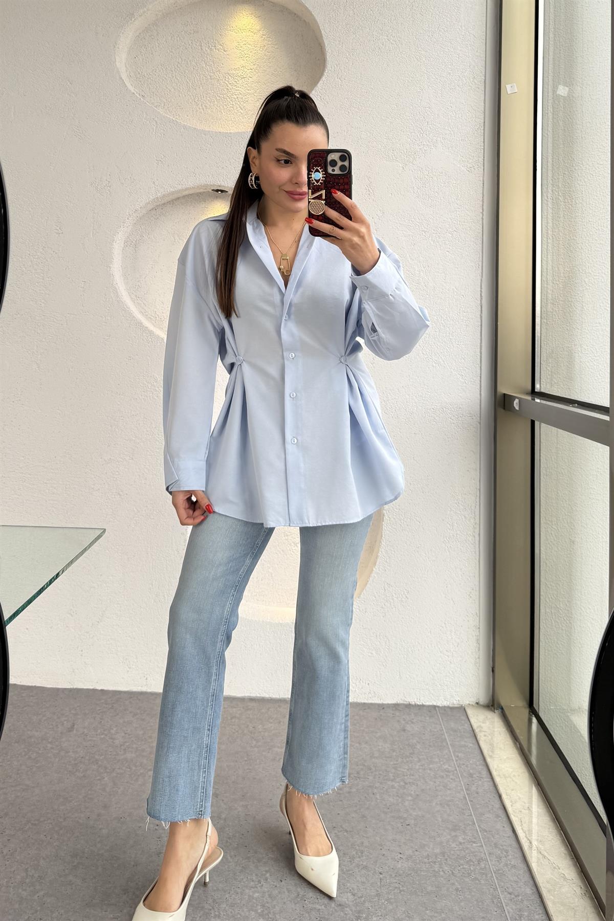 Athen Buz Mavi Bel Düğmeli Gömlek