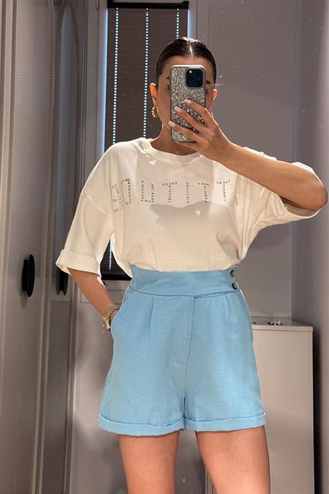 Twst Taş Detaylı Beyaz Tshirt