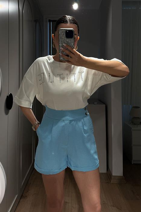 Twst Taş Detaylı Beyaz Tshirt