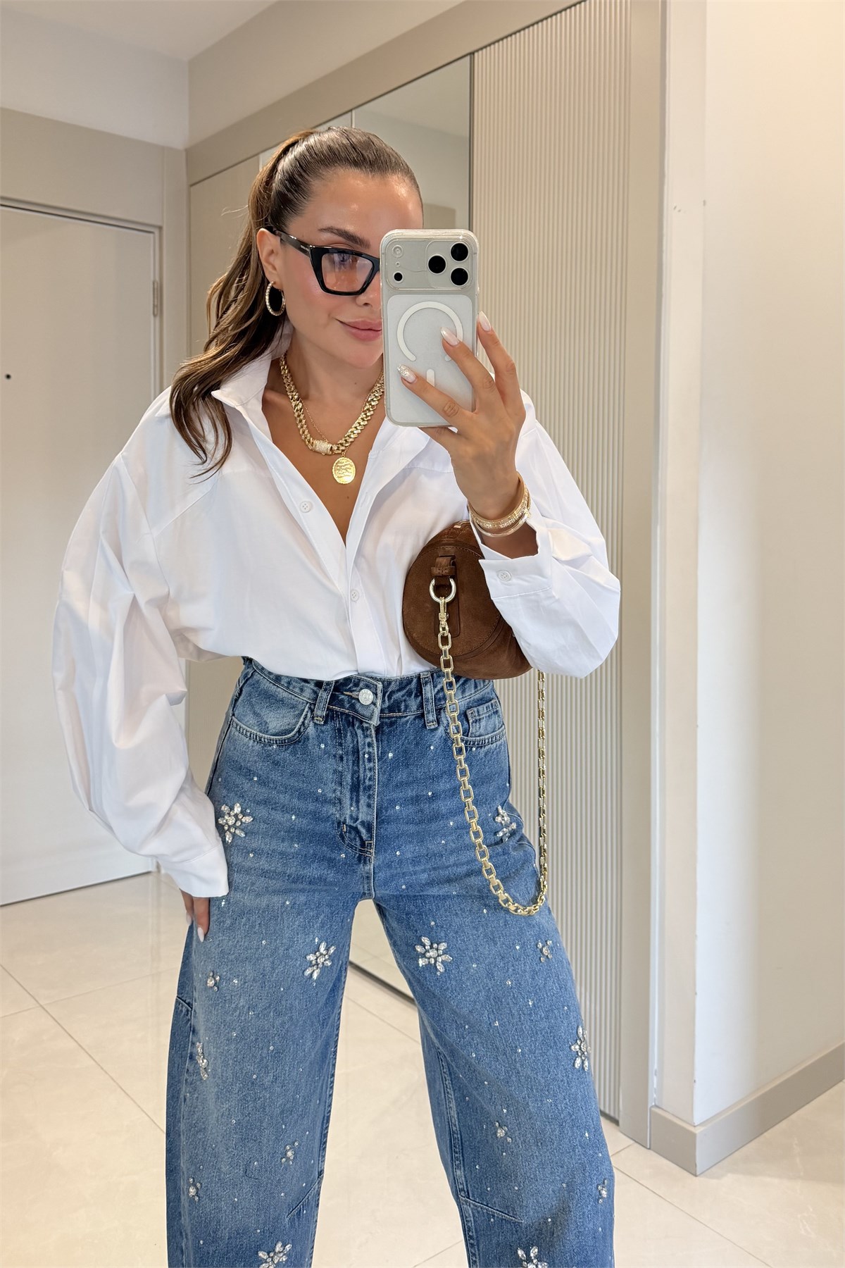 Audrey Beyaz Oversize Poplin Gömlek