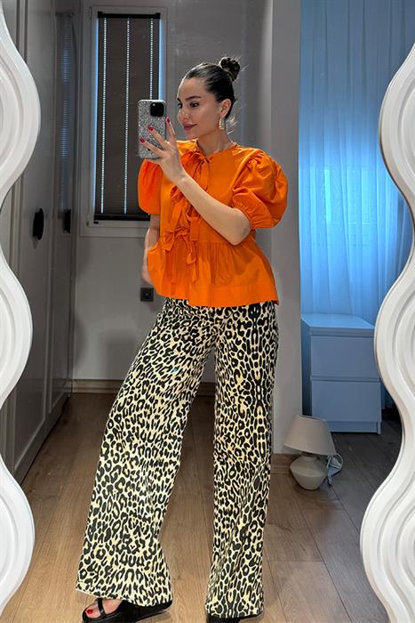 Aura Leopar Desenli Geniş Paça Pantolon