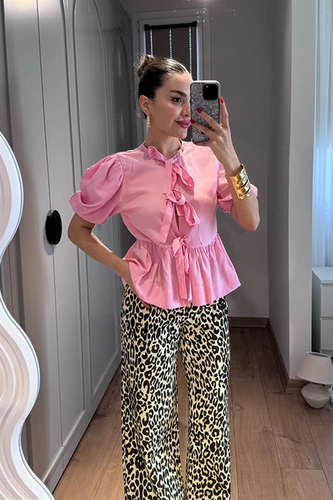 Aura Leopar Desenli Geniş Paça Pantolon