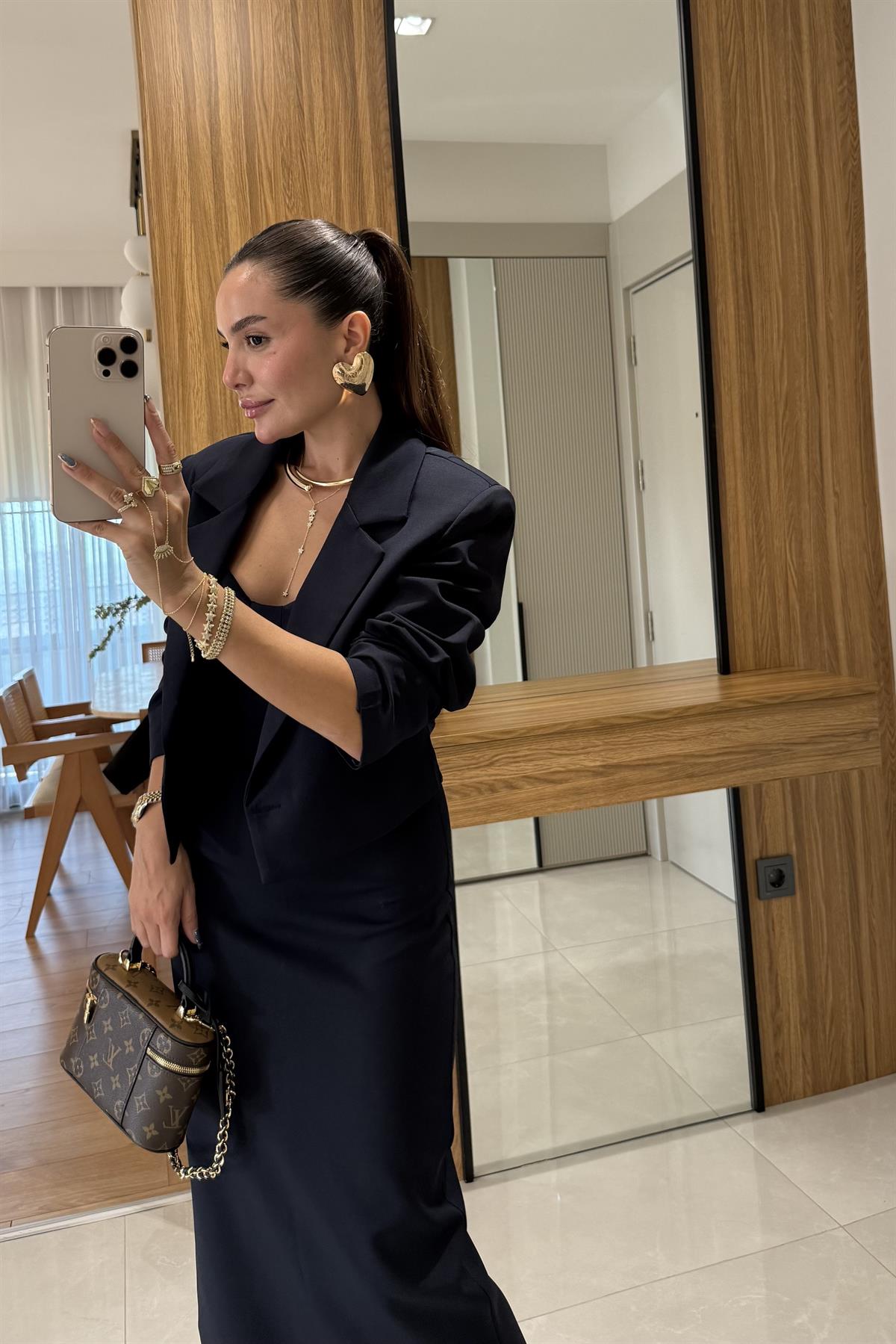Aurella Lacivert Blazer-Elbise Premium Takım