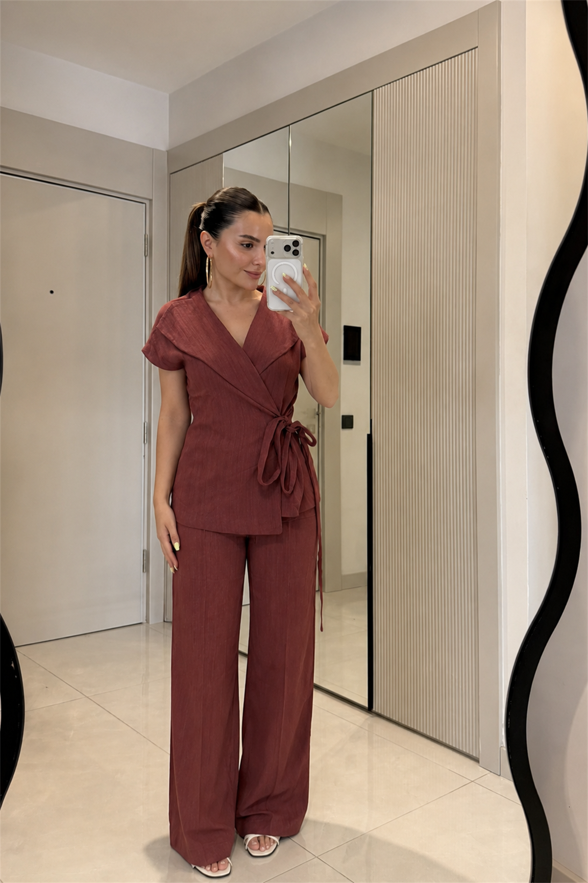 Avelis Kiremit Keten Yelek Pantolon Takım