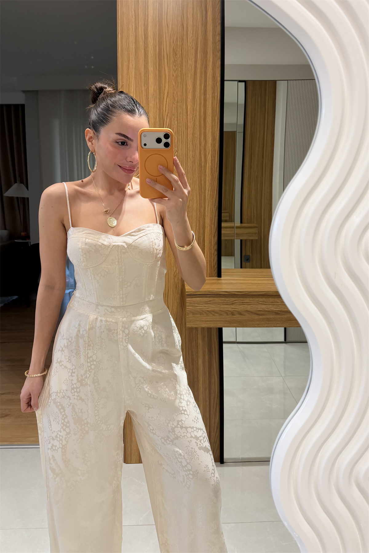 Avena Bej Saten Dokulu Askılı Crop