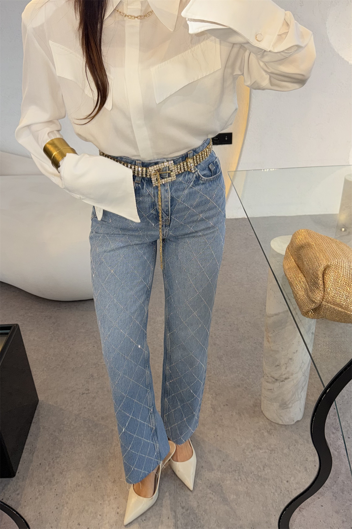 Avoria Lightblue Baklava Taşlı Jean 