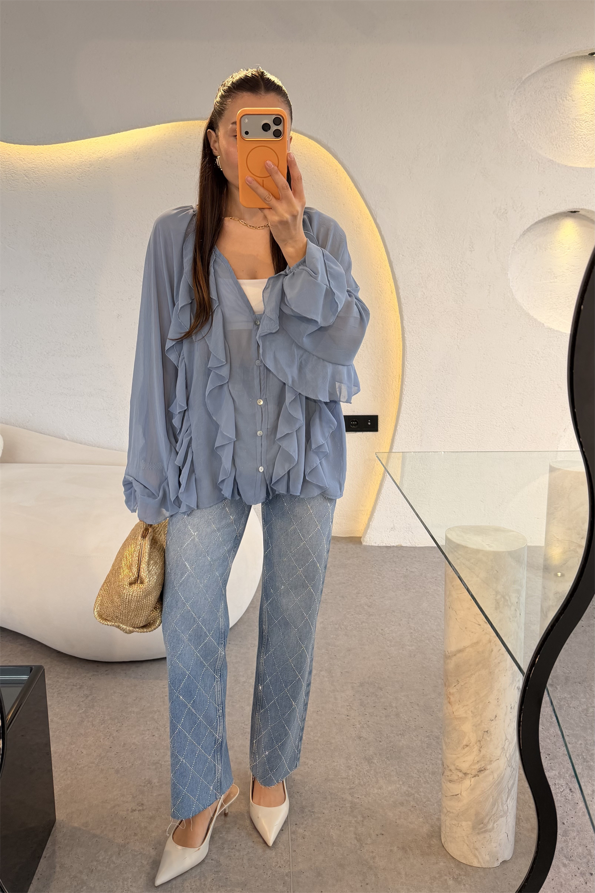 Avoria Lightblue Baklava Taşlı Jean 