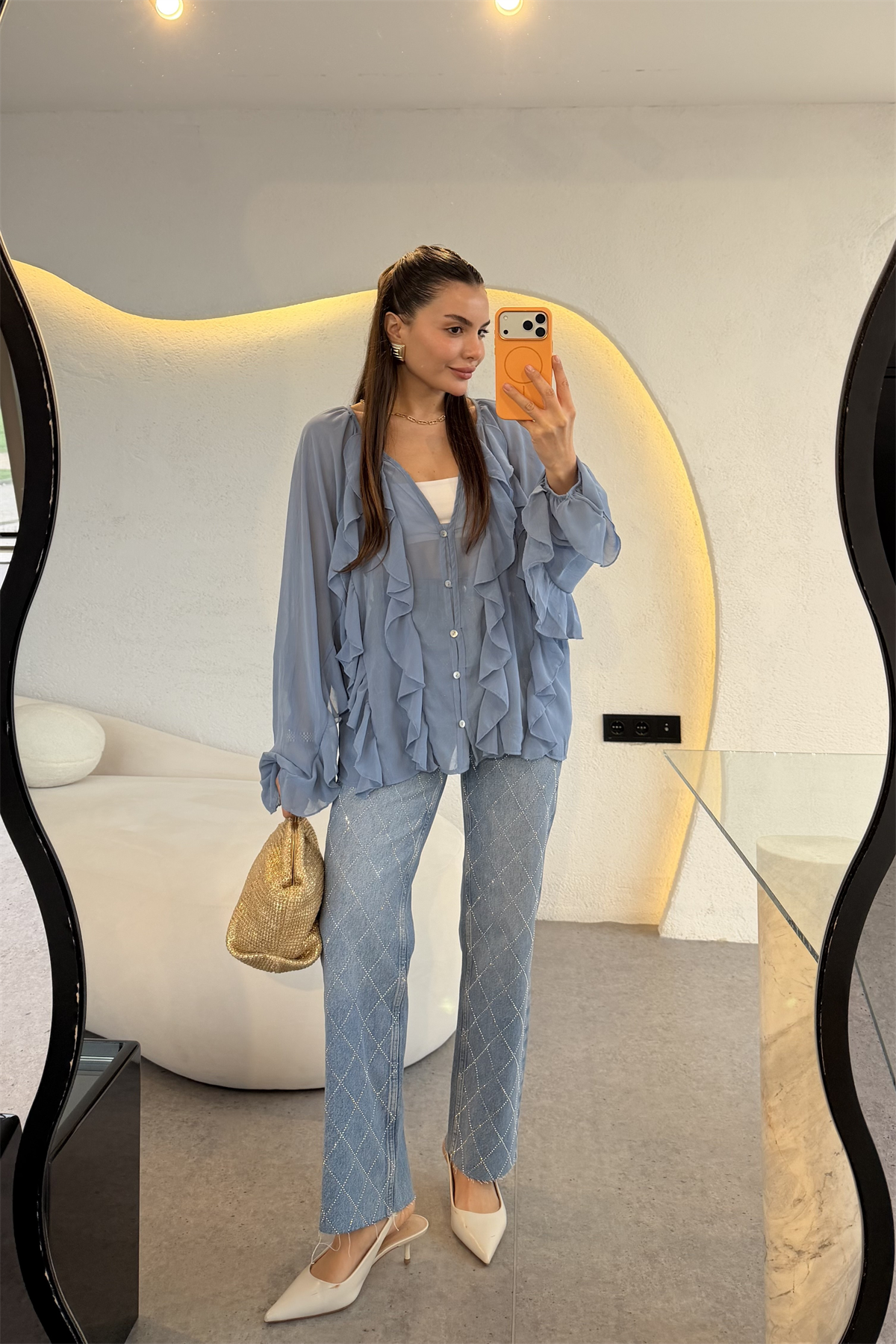 Avoria Lightblue Baklava Taşlı Jean 