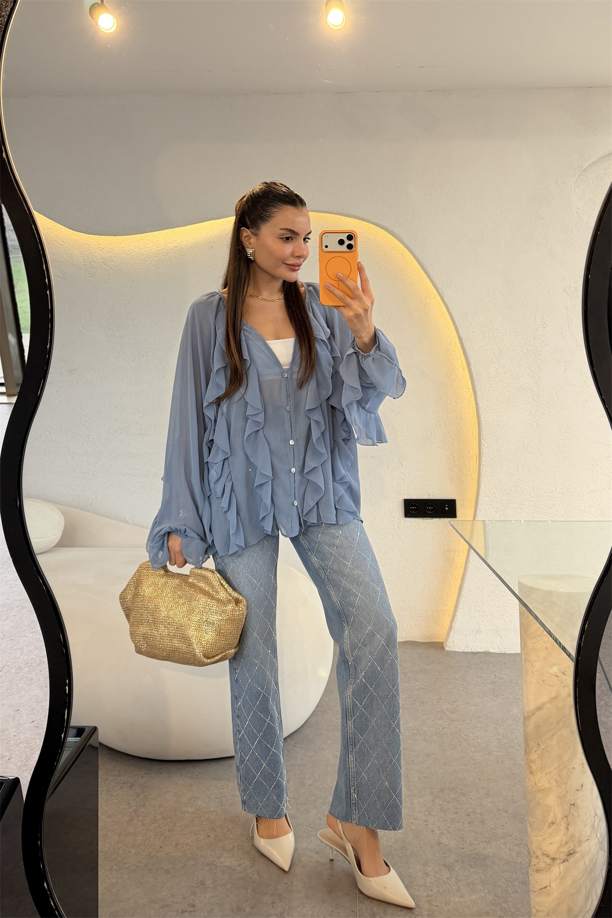 Avoria Lightblue Baklava Taşlı Jean 