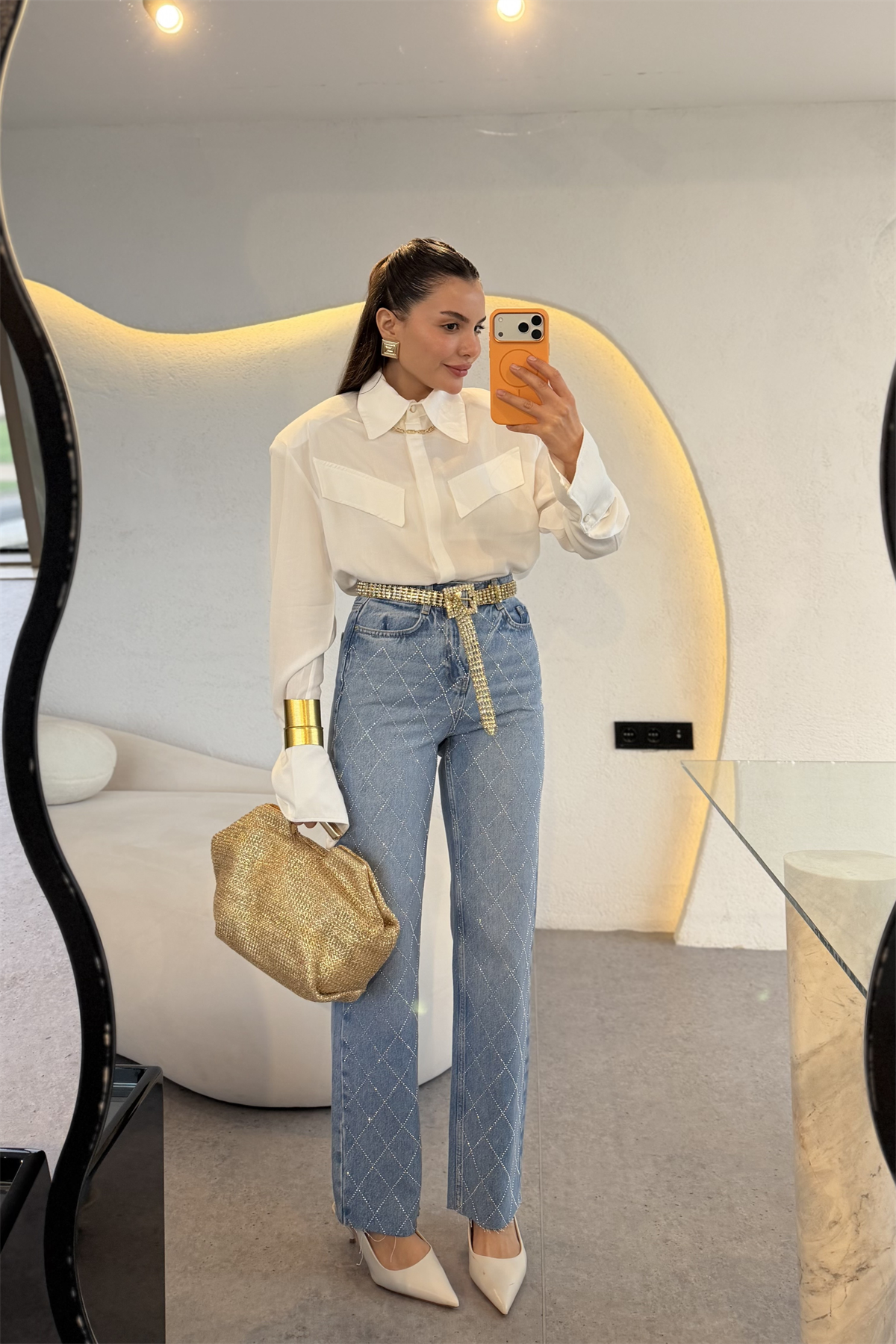 Avoria Lightblue Baklava Taşlı Jean 