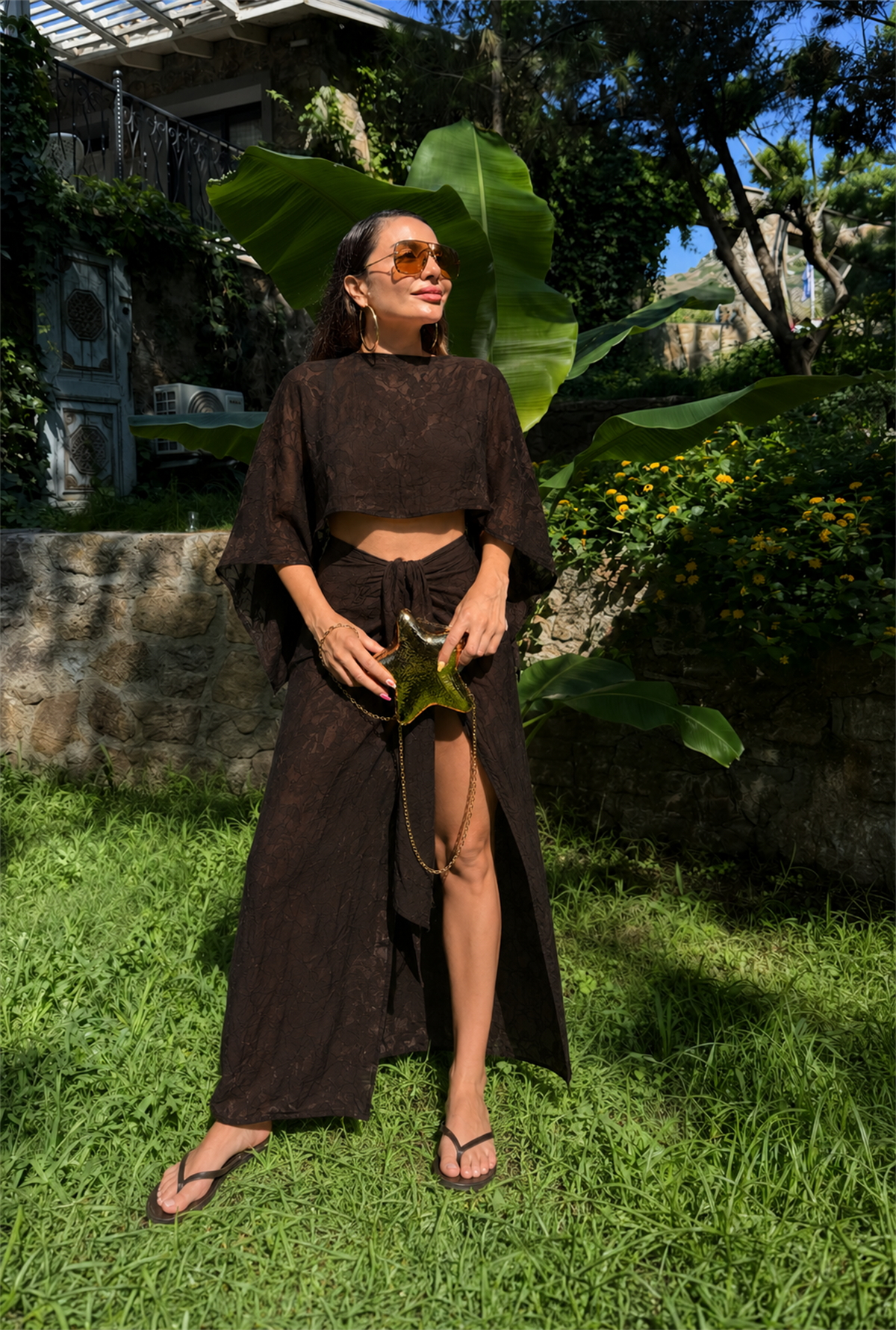 Avory Kahve Dokulu Pareo Takım