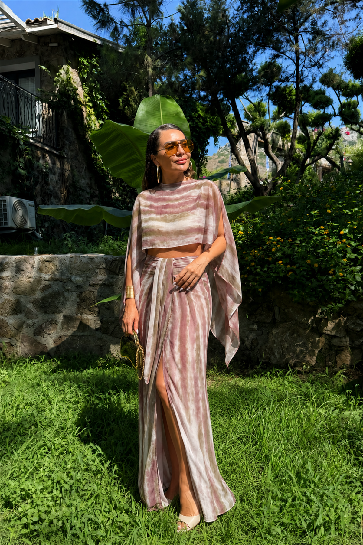 Avory Pembe Batik Desen Pareo Takım