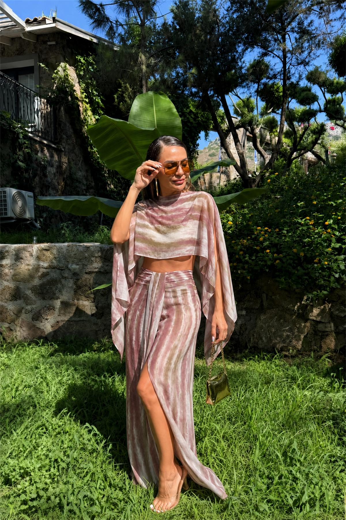 Avory Pembe Batik Desen Pareo Takım