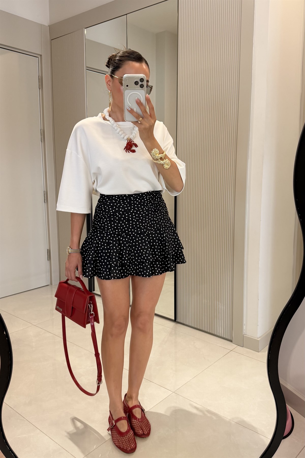 Avril Siyah Puantiyeli Şort Etek