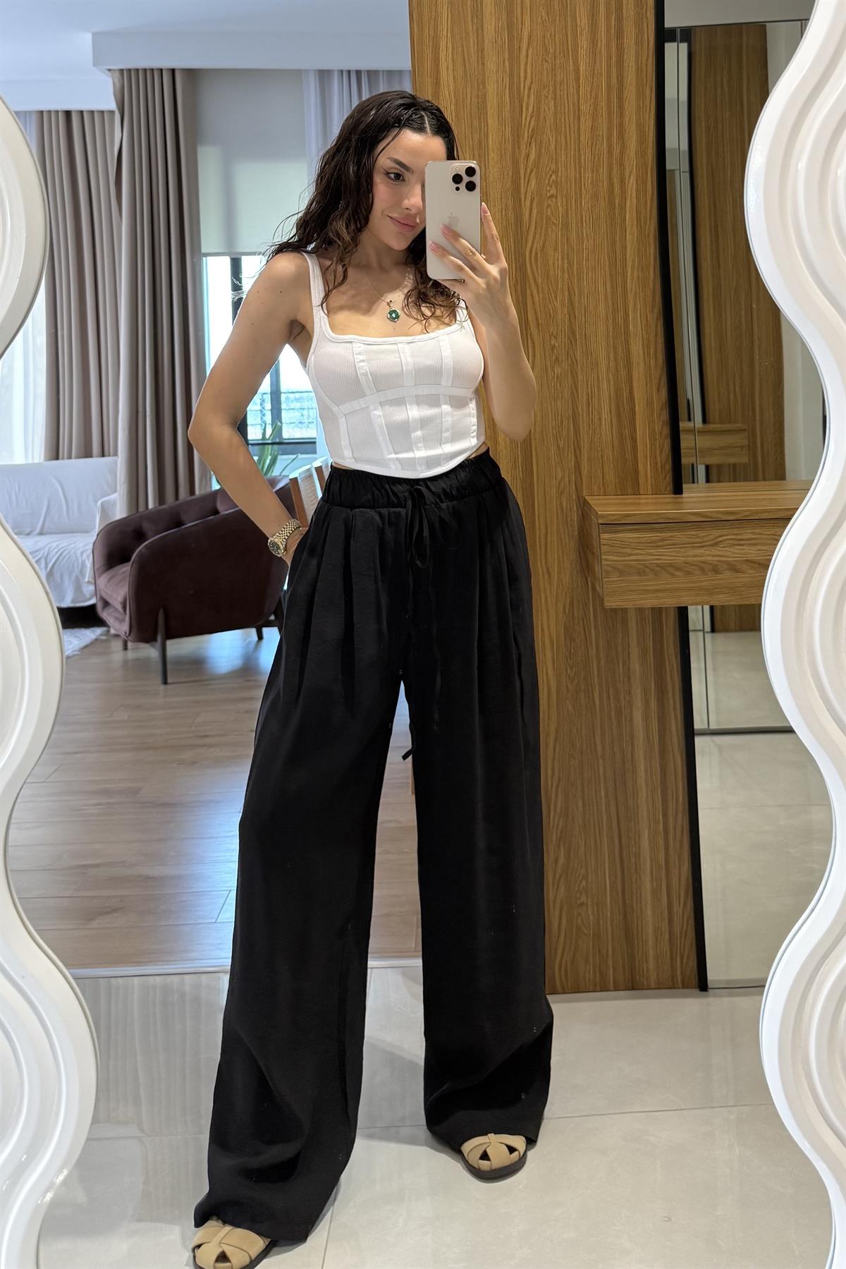 Axelle Siyah Tensel Pantolon