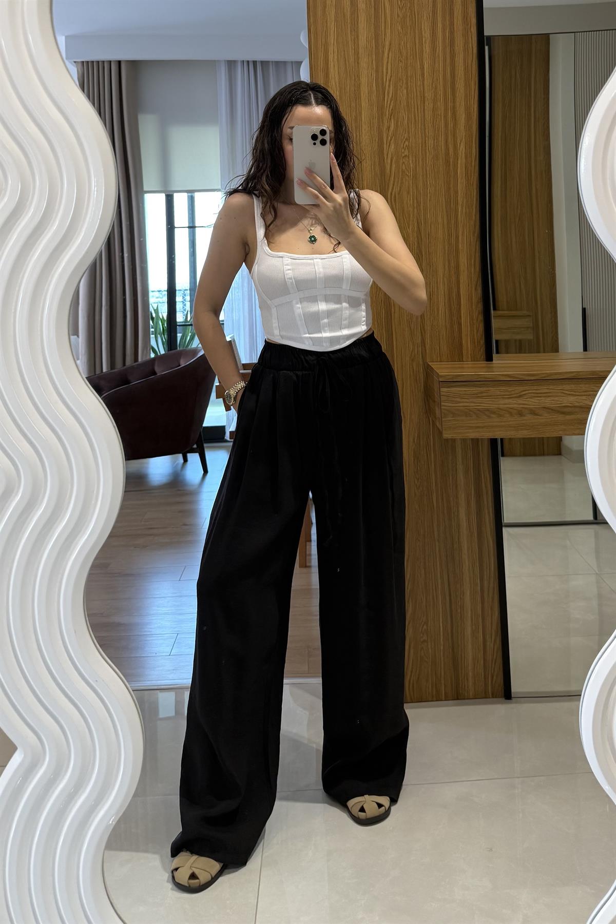 Axelle Siyah Tensel Pantolon