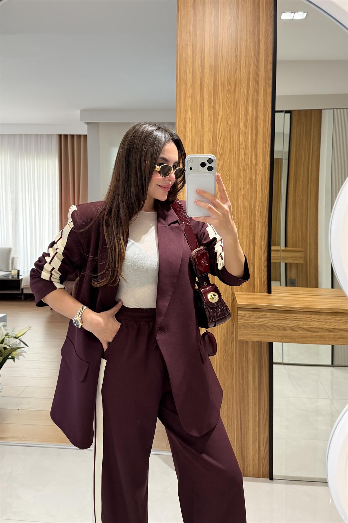 Axen Bordo Şerit Detaylı Takım