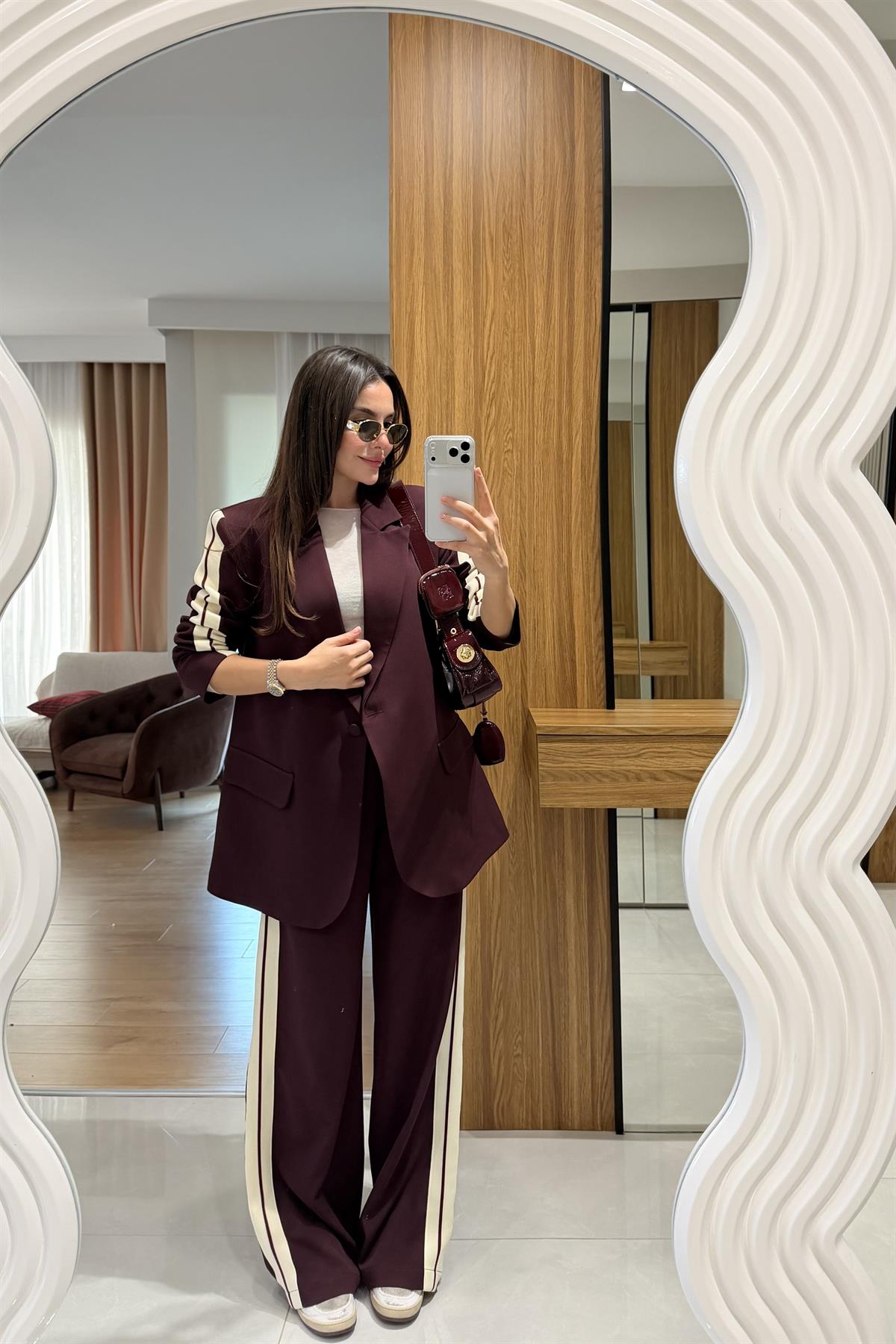 Axen Bordo Şerit Detaylı Takım