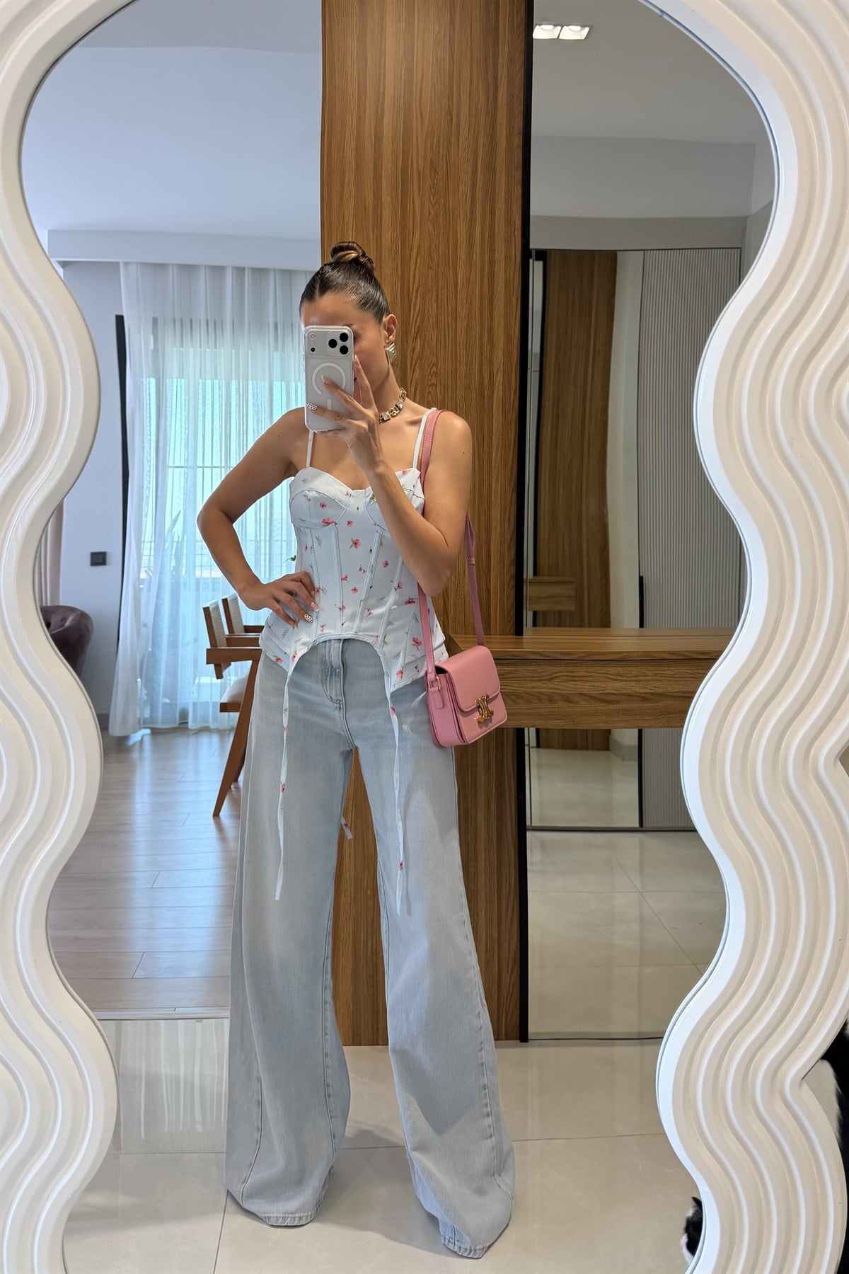Balie Mavi Çiçek Desenli Korsaj Korse Büstiyer