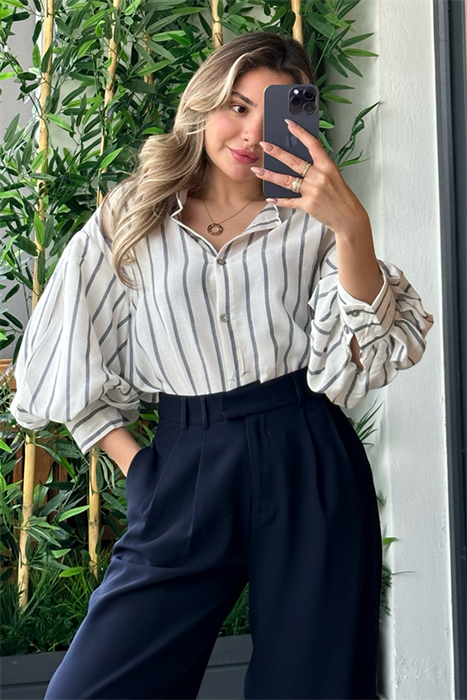 Balon kol çizgili gömlek