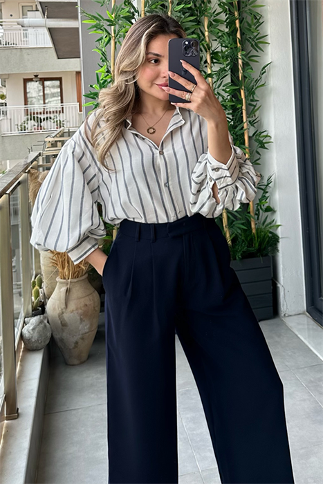 Balon kol çizgili gömlek