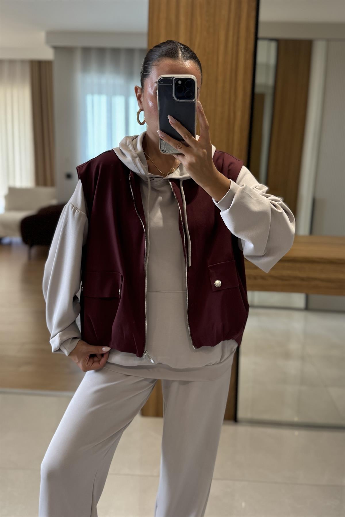 Bang Bordo Cepli Gabardin Yelek