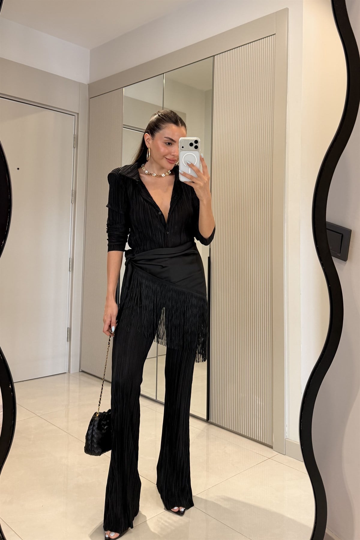 Barbara Siyah Saten Vatkalı Kırinkıl Takım