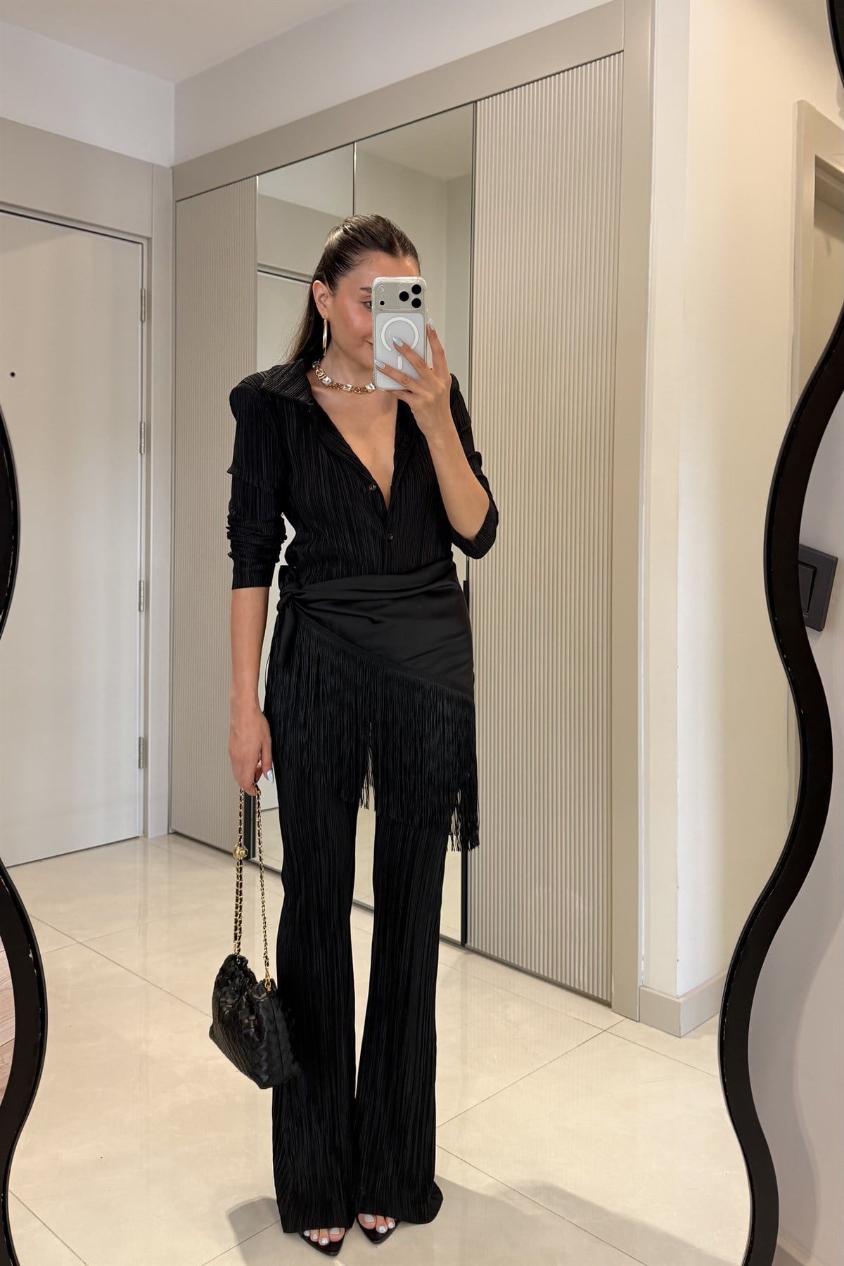 Barbara Siyah Saten Vatkalı Kırinkıl Takım