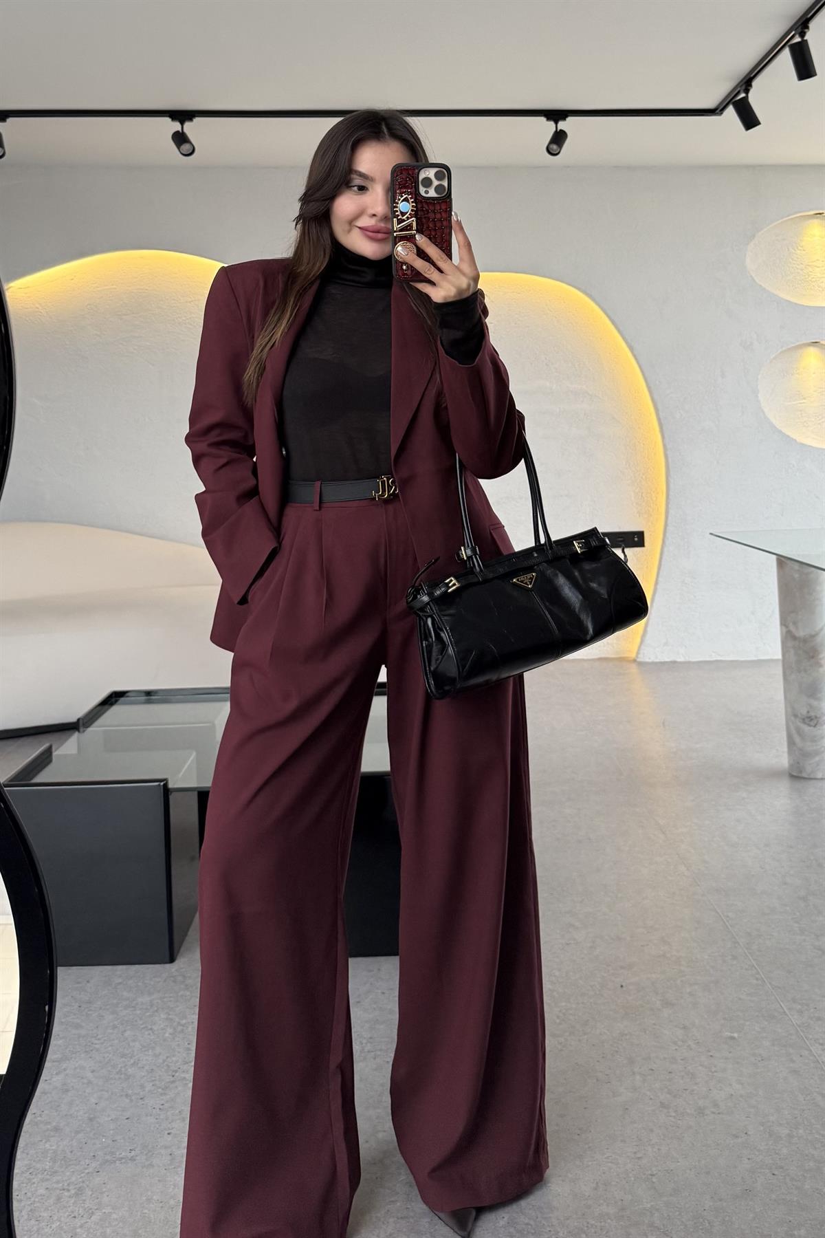 Barcelona Bordo Premium Belden Oturtmalı Takım