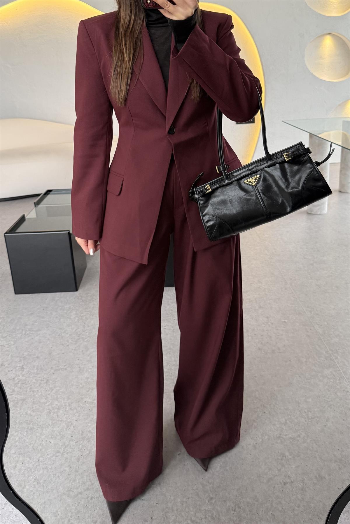 Barcelona Bordo Premium Belden Oturtmalı Takım