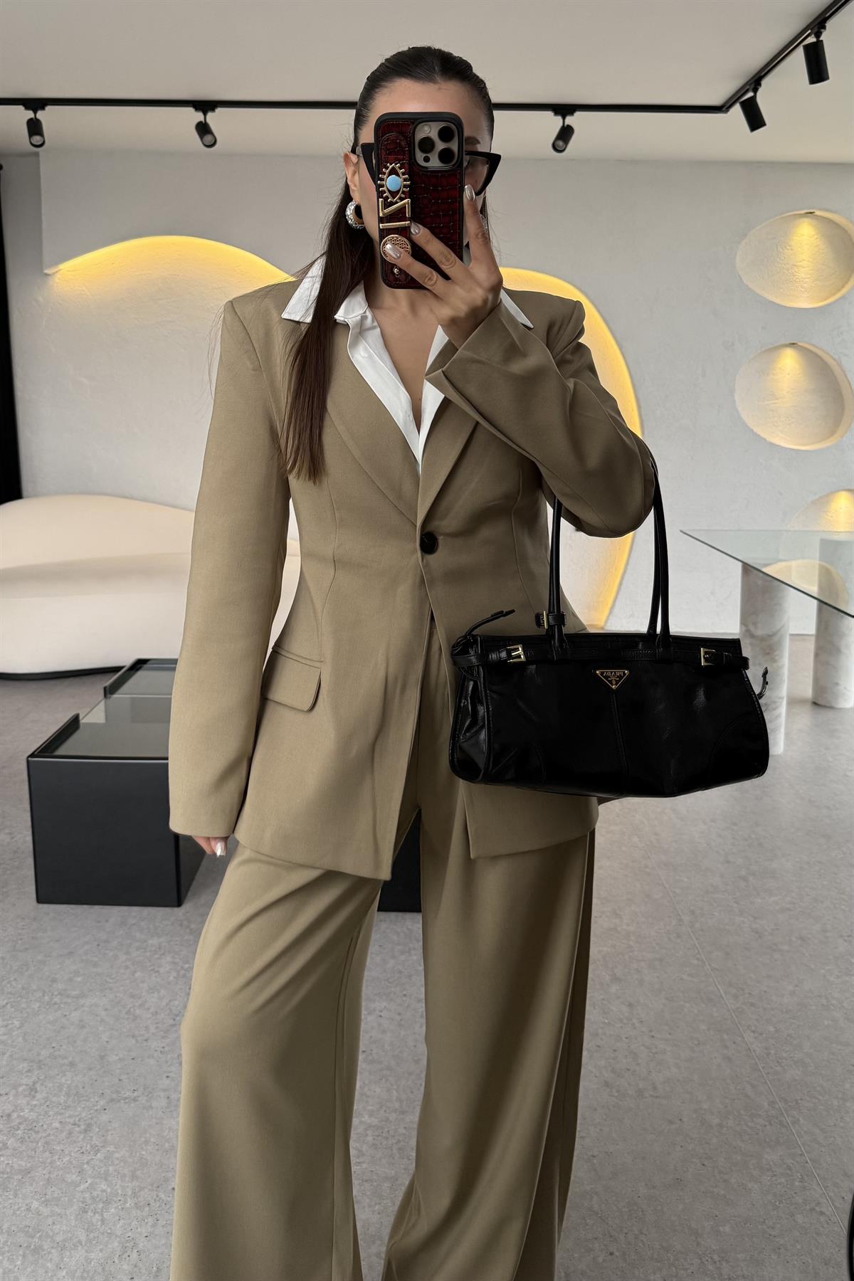 Barcelona Camel Premium Belden Oturtmalı Takım