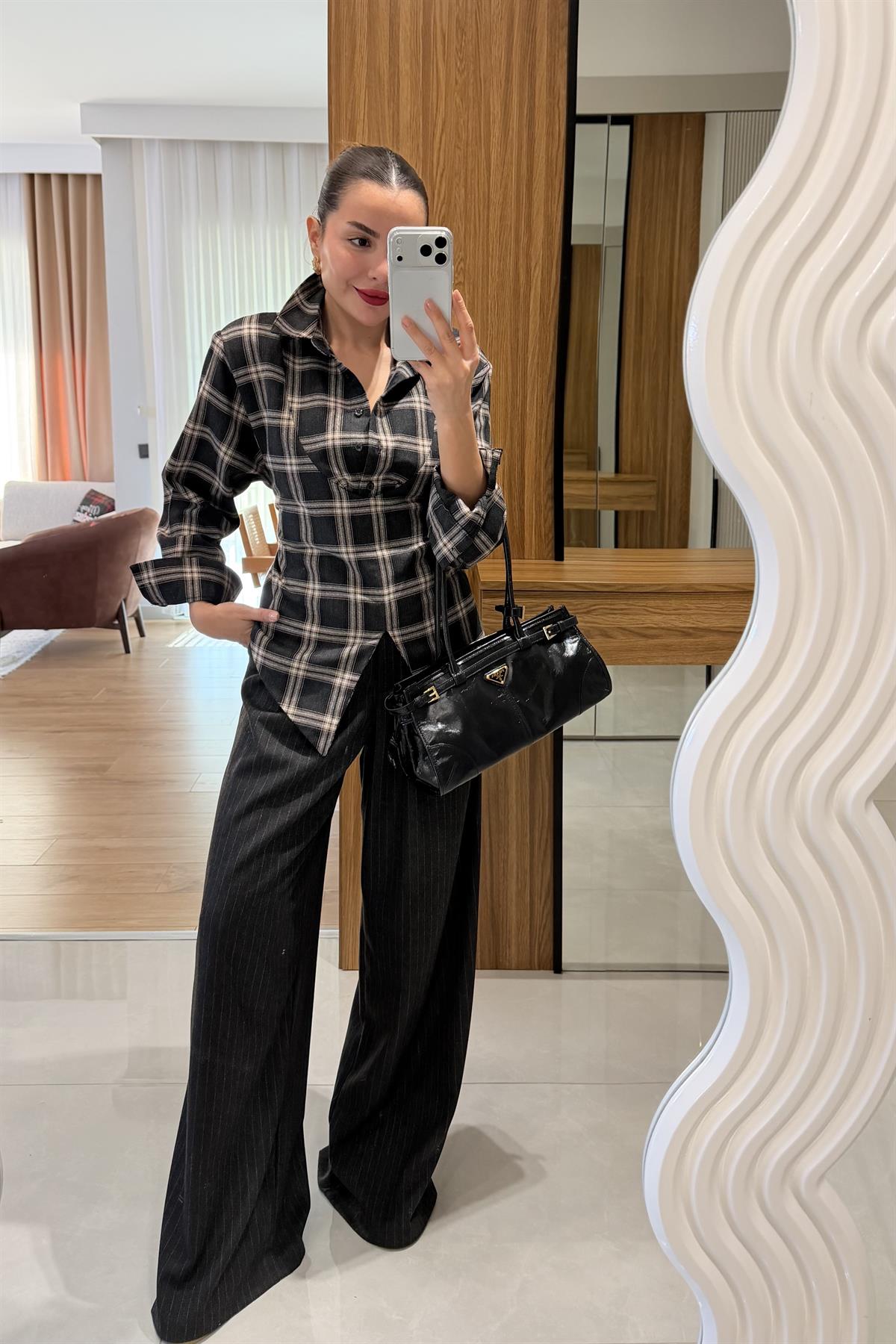 Barnet Siyah Çizgili Palazzo Pantolon