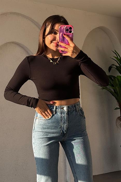 Basic Dilvin Sıfır Yaka Siyah Crop