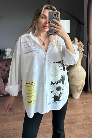 Baskı detaylı tasarım beyaz gömlek