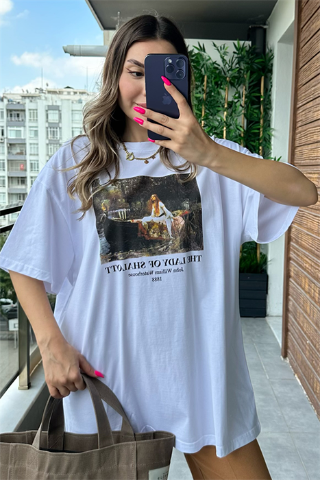 Baskılı oversize beyaz tshirt