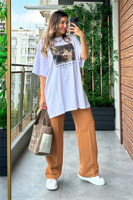 Baskılı oversize beyaz tshirt