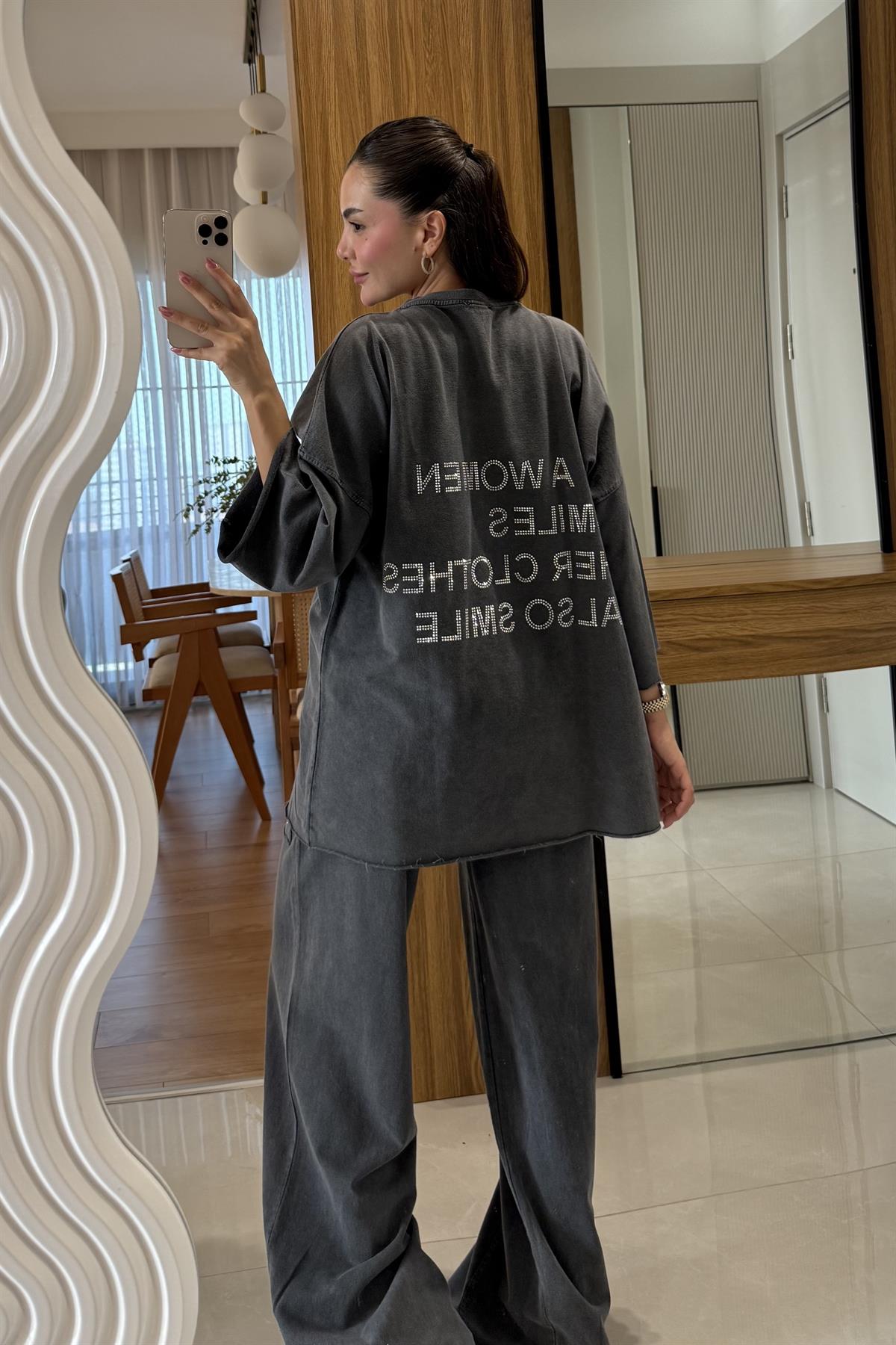 Be Happy Antrasit Yıkama Taşlı Takım