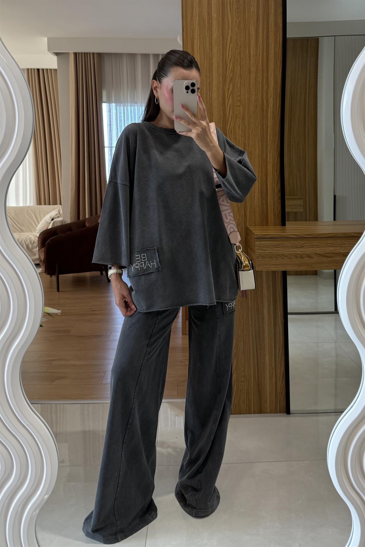 Be Happy Antrasit Yıkama Taşlı Takım