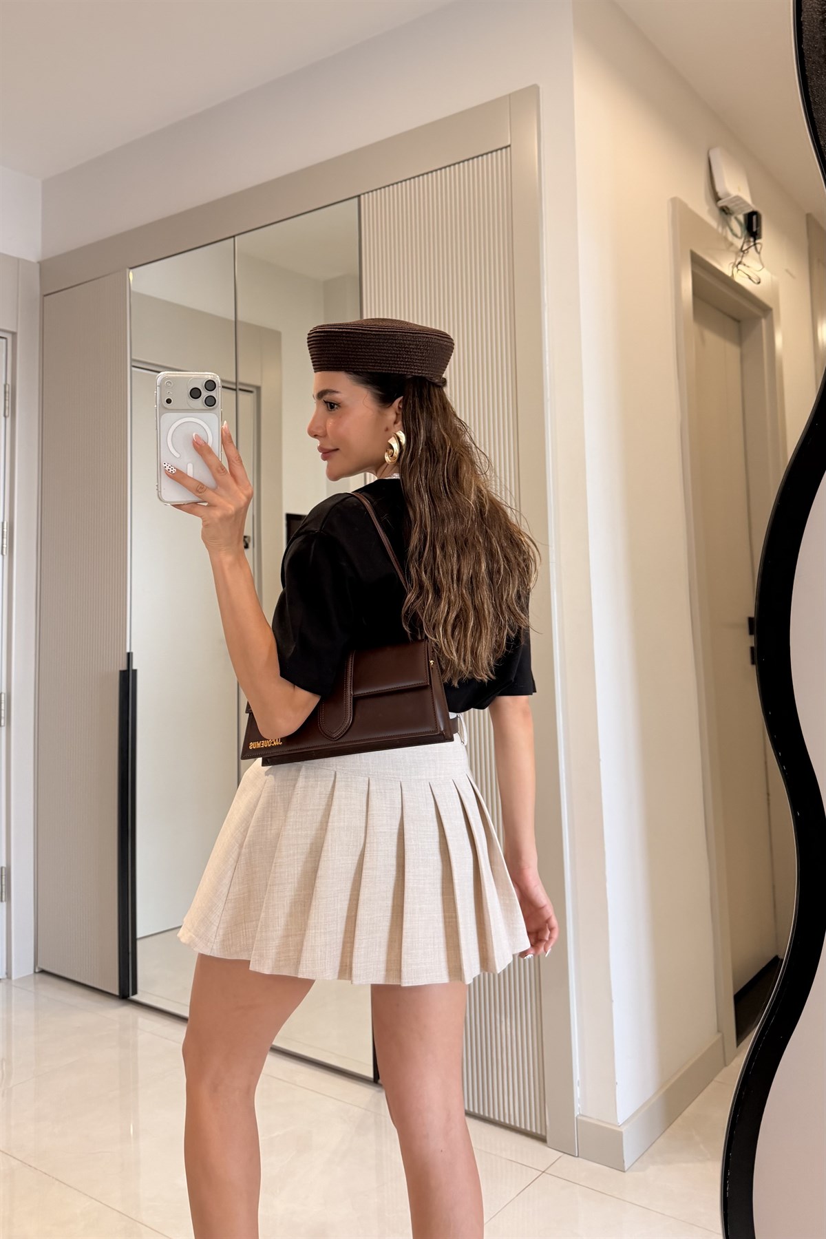 Beautiful Ekru Kemerli Şort Etek