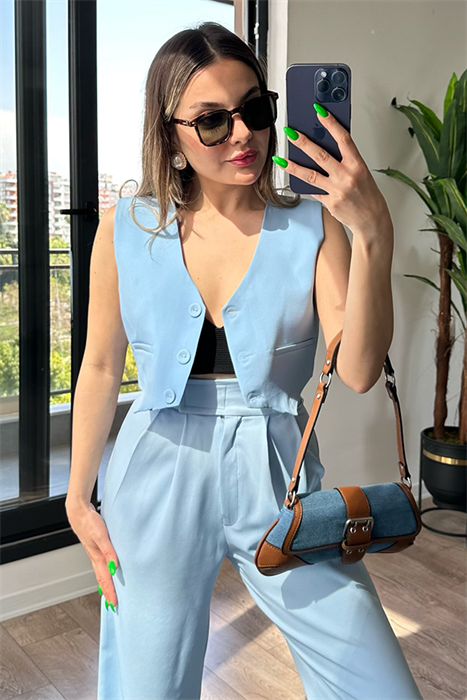Bebe mavisi crop yelek