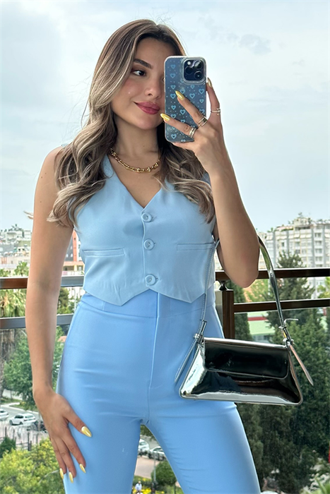 Bebe mavisi crop yelek
