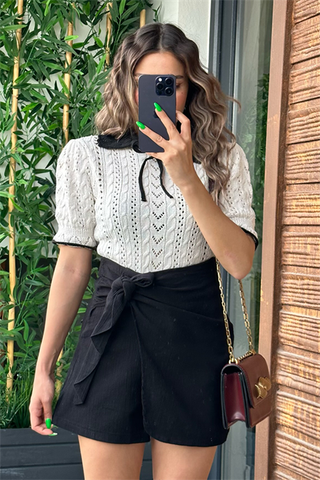 Bebe yaka fiyonk detaylı triko