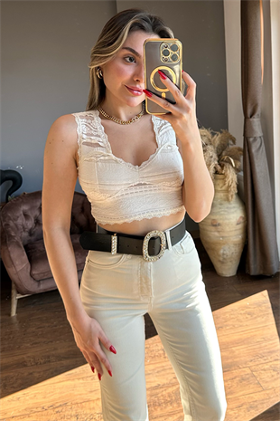 Bej rengi dantel bralet