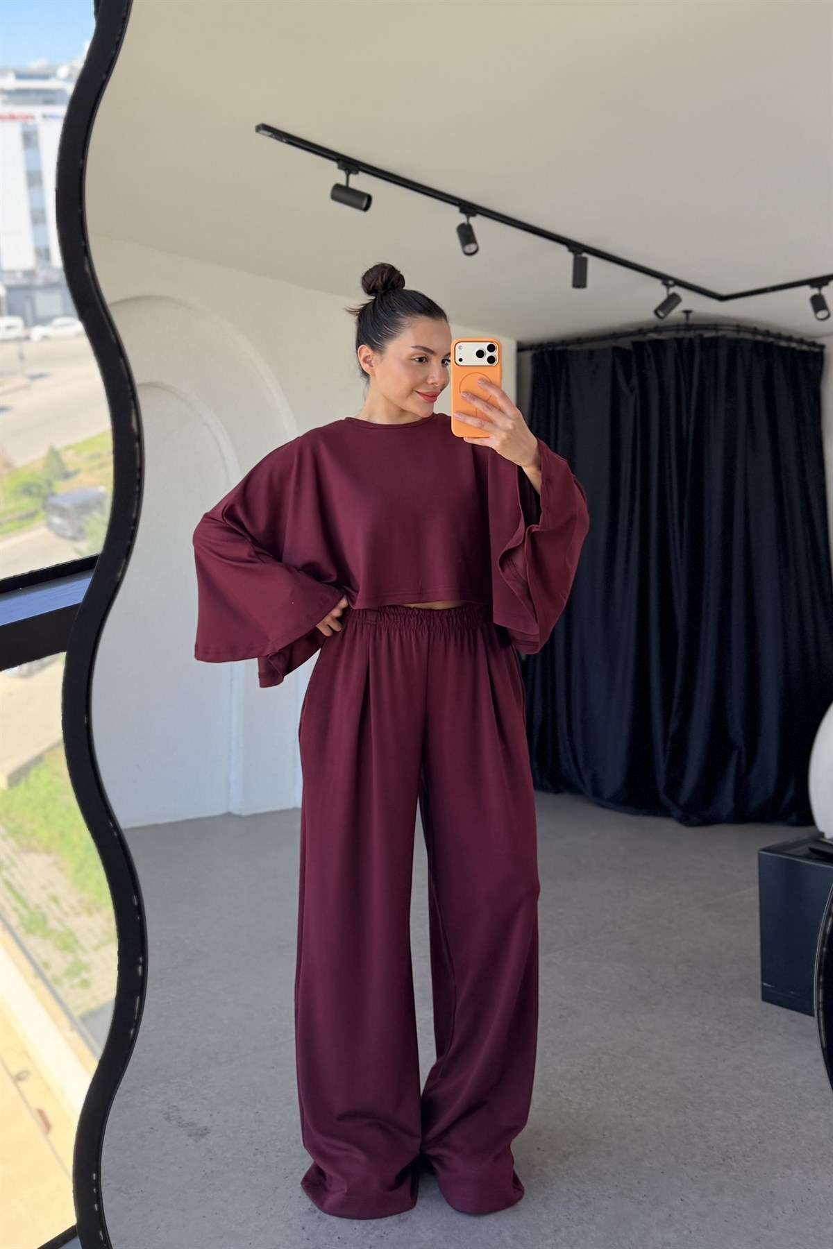 Belinda Bordo Yarasa Kol Modal Takım