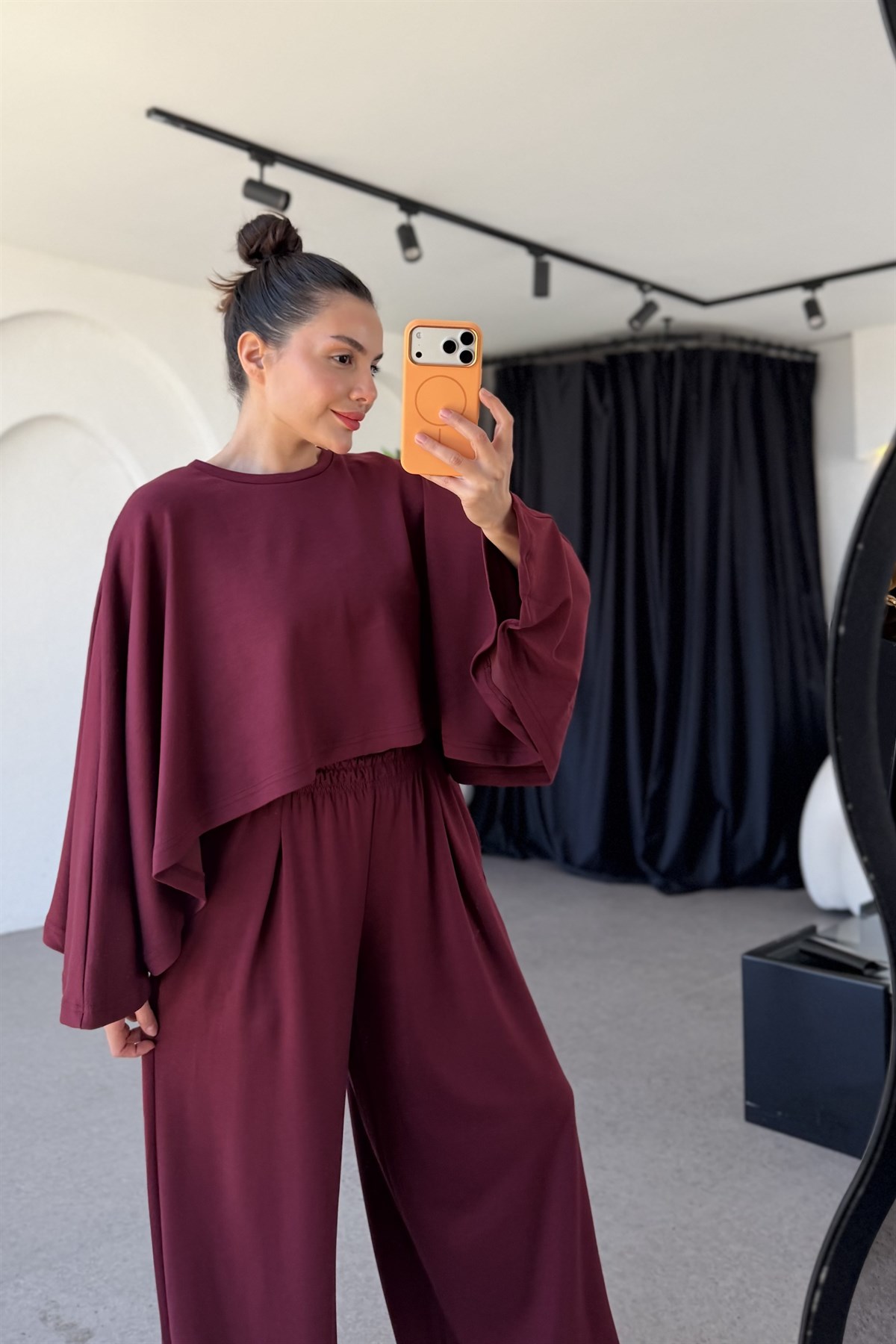 Belinda Bordo Yarasa Kol Modal Takım