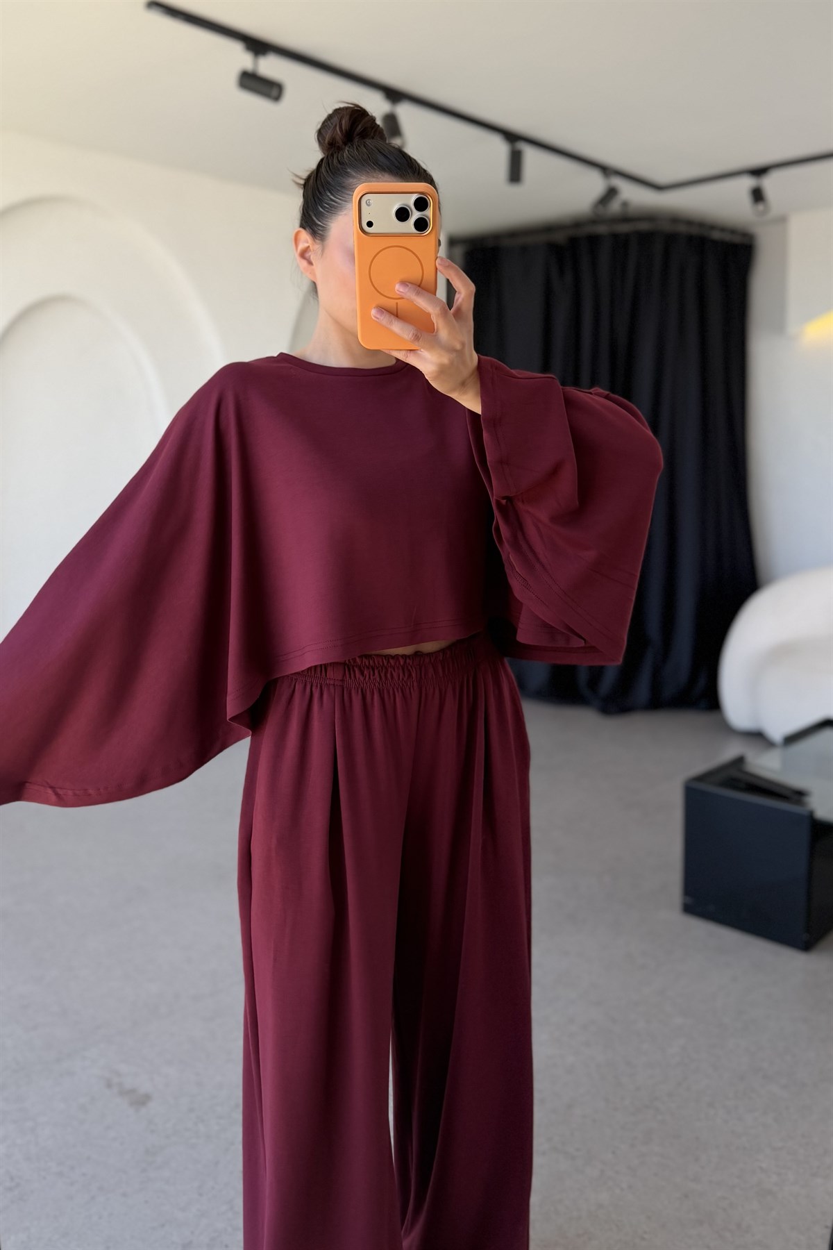 Belinda Bordo Yarasa Kol Modal Takım