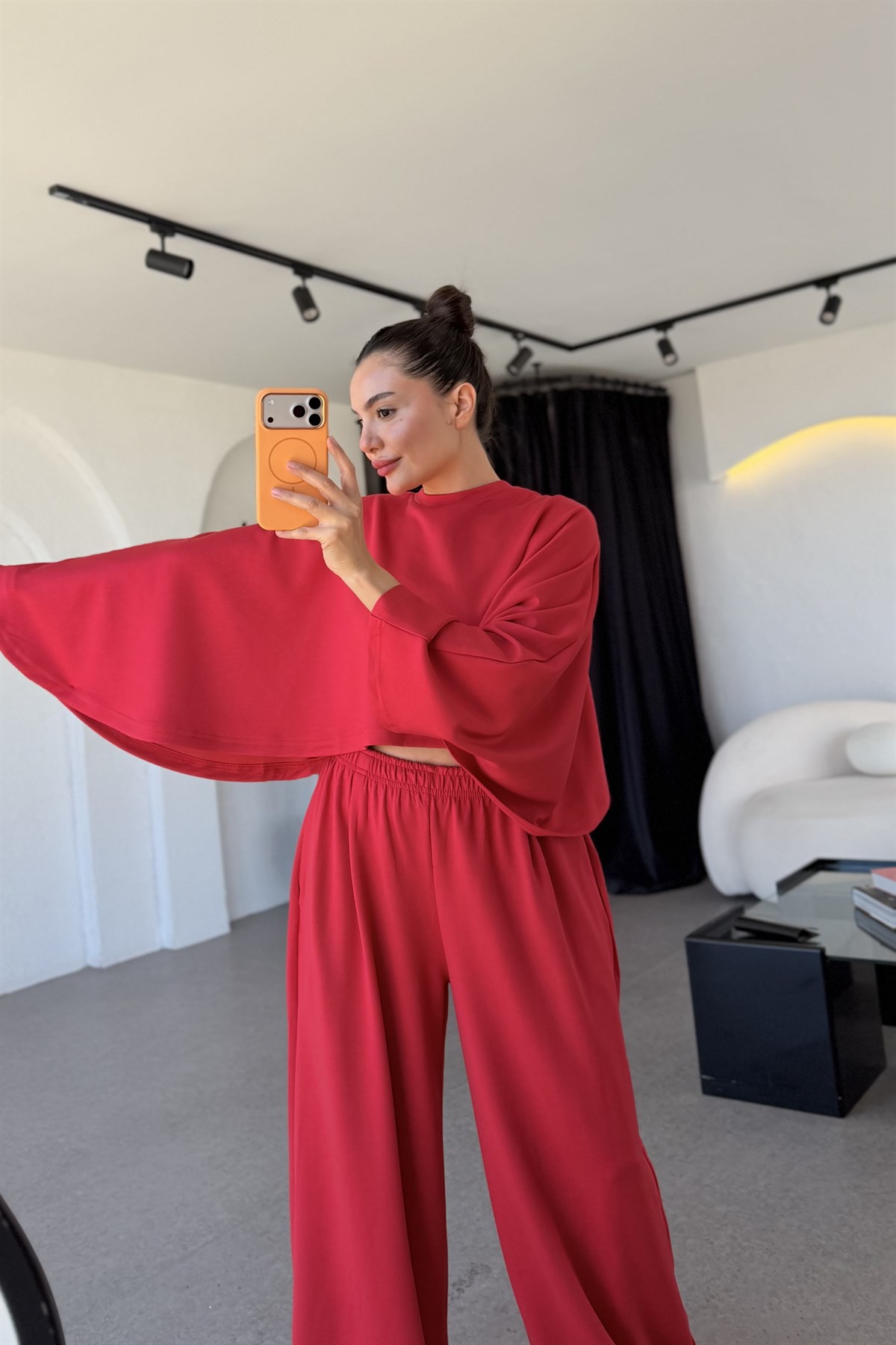 Belinda Kırmızı Yarasa Kol Modal Takım