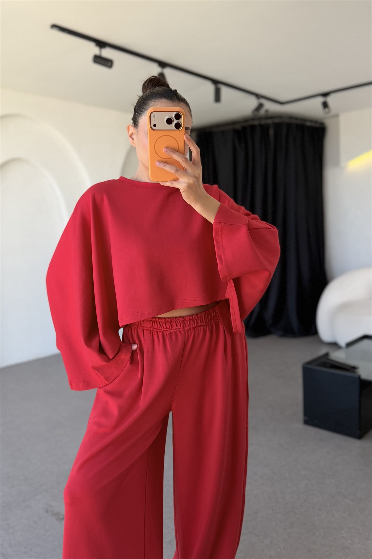 Belinda Kırmızı Yarasa Kol Modal Takım