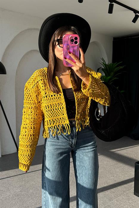 Belize Hardal Dantel Hırka