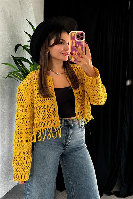 Belize Hardal Dantel Hırka